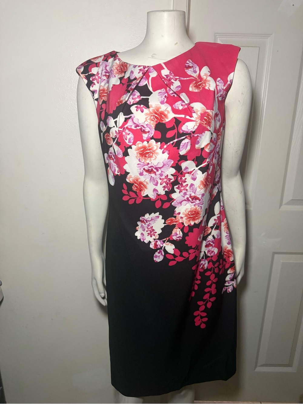 New York & Company Black Dress with Pink Floral Print